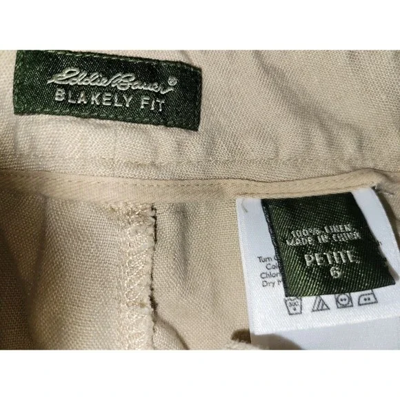 Eddie Bauer Blakely Fit Women's Crop Pants Size 6 Petite Beige 100% Linen - Picture 6 of 6